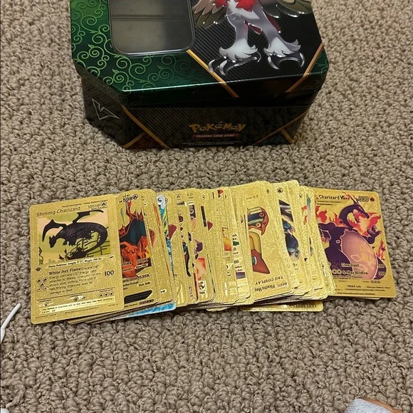 Pokemon Tin with Gold Cards and Green Accents - Picture 2 of 4